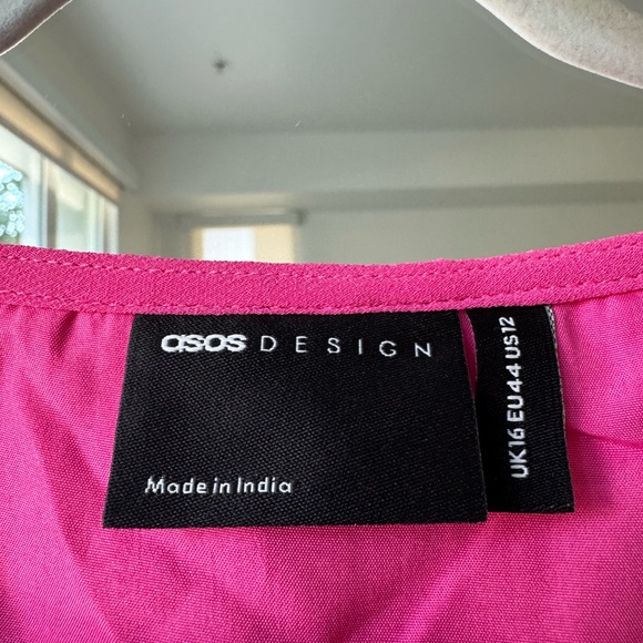 ASOS Design Curve Pleated Bodice Flutter Sleeve Pleat Midi Dress, Hot Pink, 12 - Picture 6 of 10